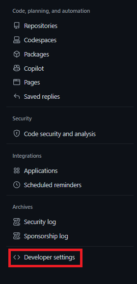 Developer Settings
