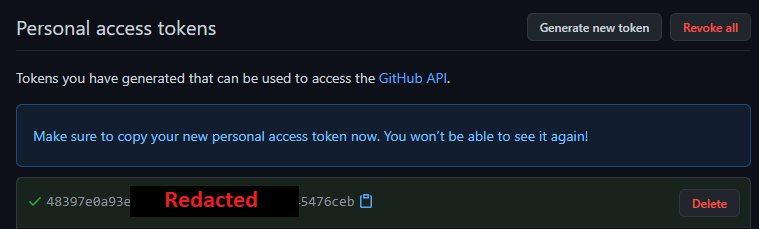 Personal Access Token Copy