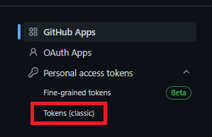 Personal Access Tokens Settings